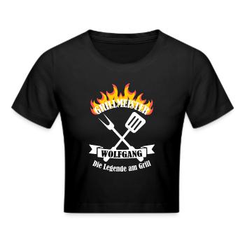 Grillmeister Wolfgang lustiger Spruch Vorname - Frauen Cropped T-Shirt - Schwarz - Vorne - Marisol (170cm)