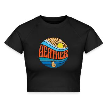 Heather Shirt Vintage Sunset Heather Groovy Tie - Frauen Cropped T-Shirt - Schwarz - Vorne - Marisol (170cm)