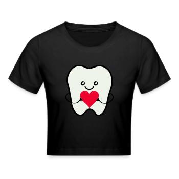 Zahn Smile Love - Frauen Cropped T-Shirt - Schwarz - Vorne - Marisol (170cm)