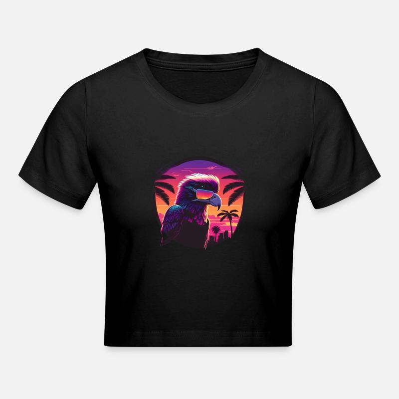 Synthwave eagle wearing sunglasses - Cropped T-Shirt - black