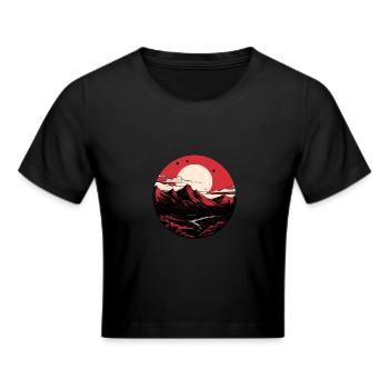 Full moon mountains - Cropped T-Shirt - black - Front - Marisol (170cm)