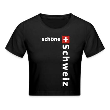 Schöne Schweiz | Tourismus, Fondue, Ski fahren - Frauen Cropped T-Shirt - Schwarz - Vorne - Marisol (170cm)