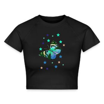 butterfly, stars, colorful, blue, butterfly - Cropped T-Shirt - black - Front - Marisol (170cm)