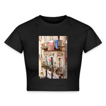 Catania; Sizilien - Frauen Cropped T-Shirt - Schwarz - Vorne - Marisol (170cm)
