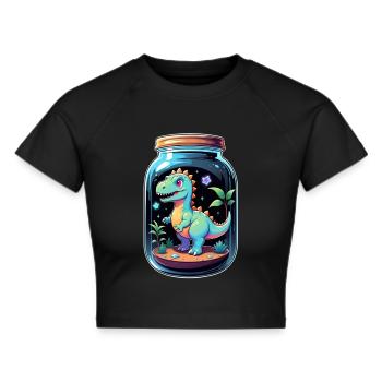 Dinosaur in a Cartoon Jar - Cropped T-Shirt - black - Front - Marisol (170cm)