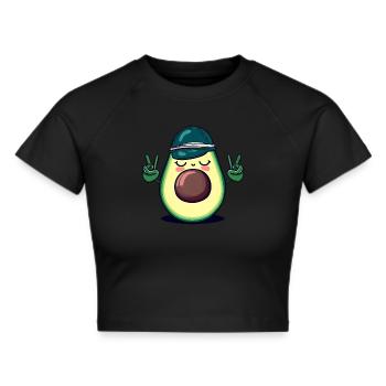 Hippie-Avocado mit Basecap - Coole Peace-Design - Frauen Cropped T-Shirt - Schwarz - Vorne - Marisol (170cm)