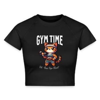 Gym Kitty Power - Frauen Cropped T-Shirt - Schwarz - Vorne - Marisol (170cm)