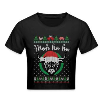 Weihnachten Kuh - Moh ho ho - Milchbauer  - Frauen Cropped T-Shirt - Schwarz - Vorne - Marisol (170cm)