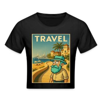 Art Deco Travel Poster mit Opa am Mittelmeer - Frauen Cropped T-Shirt - Schwarz - Vorne - Marisol (170cm)