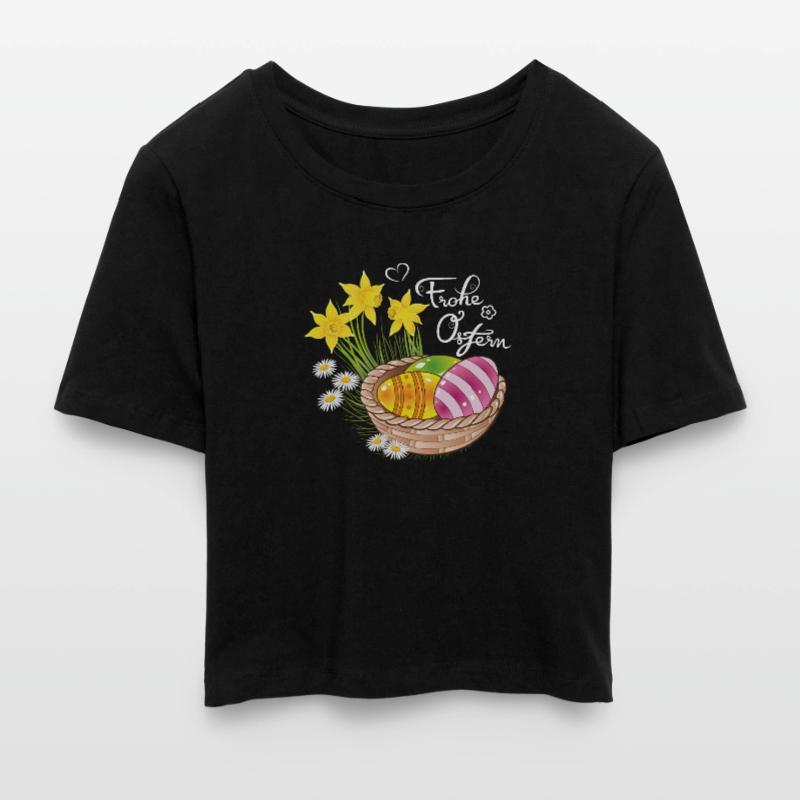 Happy Easter Easter basket Easter eggs Easter flowers eggs Cropped T-Shirt