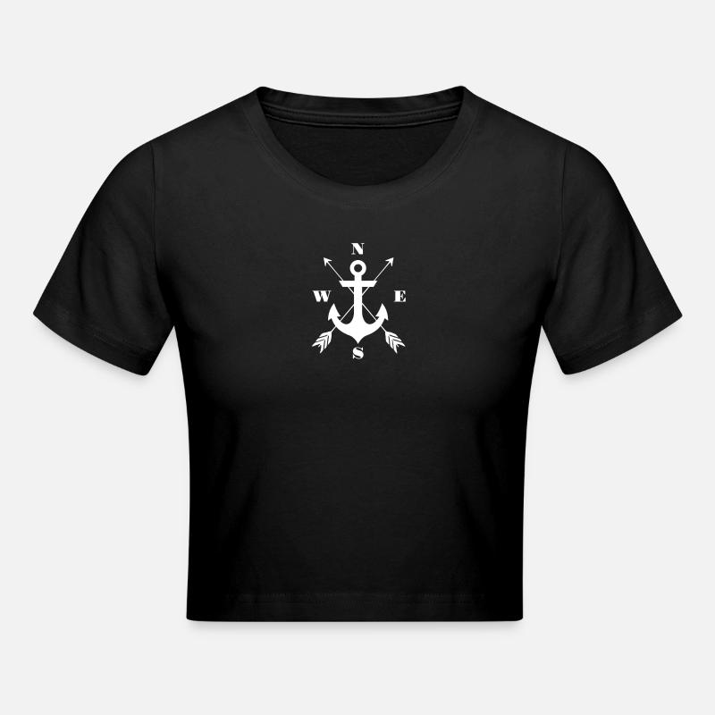Anchor Compass Emblem Nautical Design - Cropped T-Shirt - black