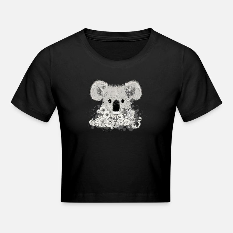 decorated koala bear with flowers and eucalyptus - Cropped T-Shirt - black