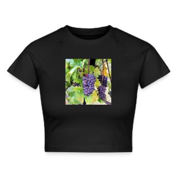 Wein Weintrauben Weinrebe Weinlese Weinfest Poster - Frauen Cropped T-Shirt - Schwarz - Vorne - Marisol (170cm)