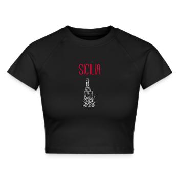 Weinkenner aus Sizilien – Exklusives Souvenir - Frauen Cropped T-Shirt - Schwarz - Vorne - Marisol (170cm)