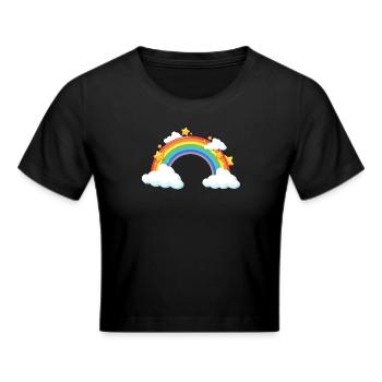 Rainbow Arc with Clouds and Stars - Cropped T-Shirt - black - Front - Marisol (170cm)