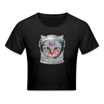Katze im Weltraum - Frauen Cropped T-Shirt - Schwarz - Vorne - Marisol (170cm)