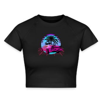 Retro Wave Sport Car Vaporwave Sunset - Cropped T-Shirt - black - Front - Marisol (170cm)