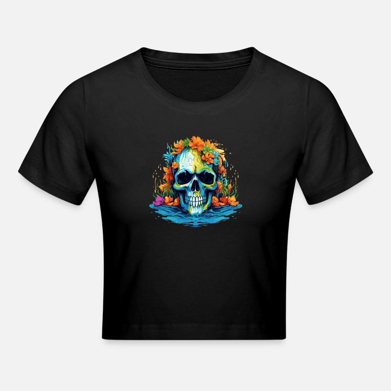 Crâne de Fleurs Tropicales - Crop top - noir