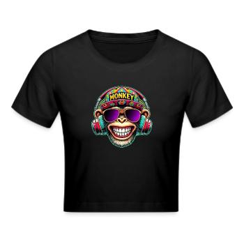 Cool DJ Monkey Headphones Colorful Retro Style - Cropped T-Shirt - black - Front - Marisol (170cm)