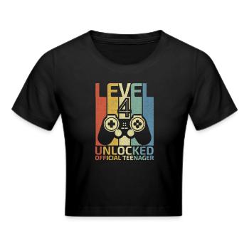 Level 4 Freigeschaltetes Hemd Video Gamer 4. Geburtstag - Frauen Cropped T-Shirt - Schwarz - Vorne - Marisol (170cm)
