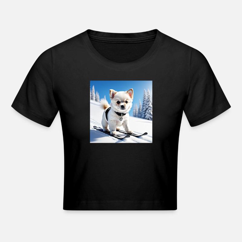 Paw Tracks Snow Penguin Design - Crop top - noir