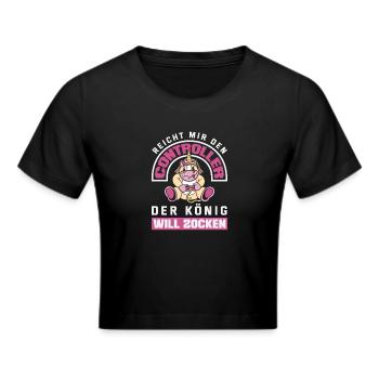 Reicht mir den Controller – König will zocken - Frauen Cropped T-Shirt - Schwarz - Vorne - Marisol (170cm)