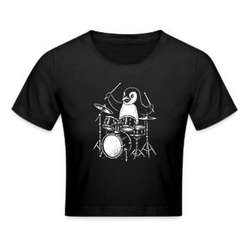 Penguin Schlagzeuger Line Art Tee - Frauen Cropped T-Shirt - Schwarz - Vorne - Marisol (170cm)