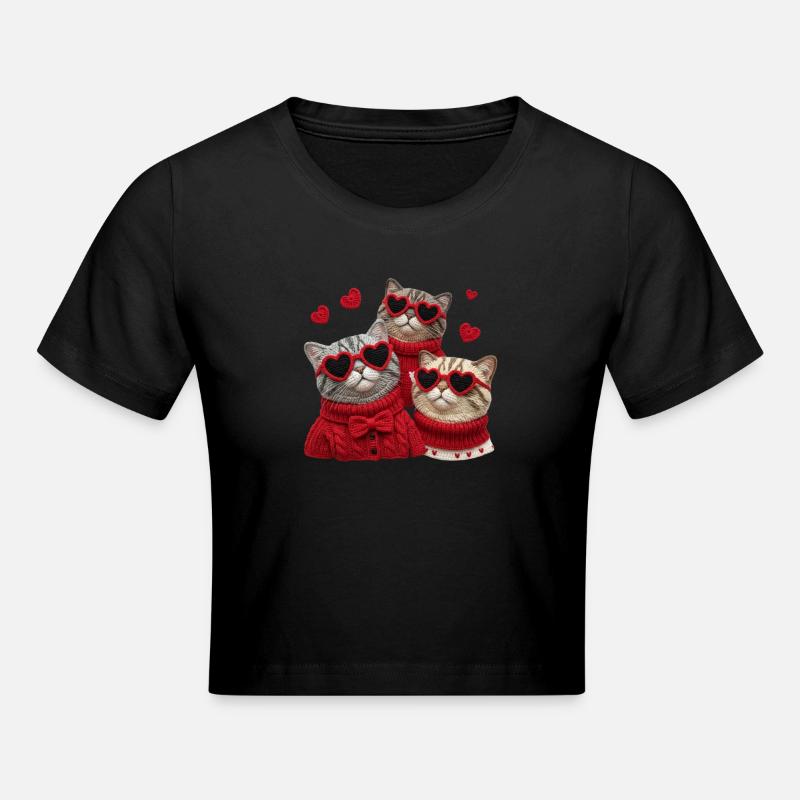 Les chats de la Saint-Valentin avec des lunettes en forme de cœur et des pulls - Crop top - noir