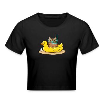 Taucherkatze auf Gummi Ente - Frauen Cropped T-Shirt - Schwarz - Vorne - Marisol (170cm)