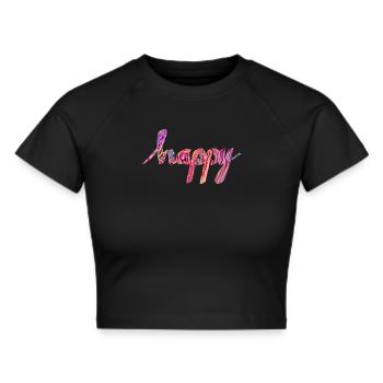 glücklich - Frauen Cropped T-Shirt - Schwarz - Vorne - Marisol (170cm)