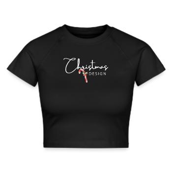 Klassisches Weihnachtsmotiv weiss | Zuckerstange - Frauen Cropped T-Shirt - Schwarz - Vorne - Marisol (170cm)