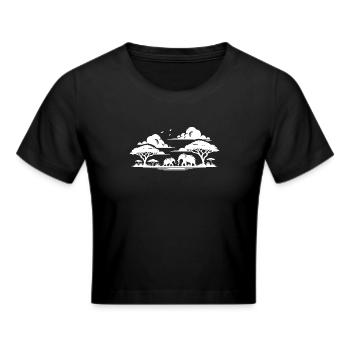 Tranquil savannah scene with elephants and acacia trees - Cropped T-Shirt - black - Front - Marisol (170cm)