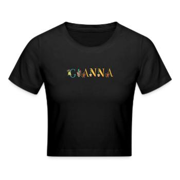 GIANNA Namenskunst mit Blumen bestickt - Frauen Cropped T-Shirt - Schwarz - Vorne - Marisol (170cm)