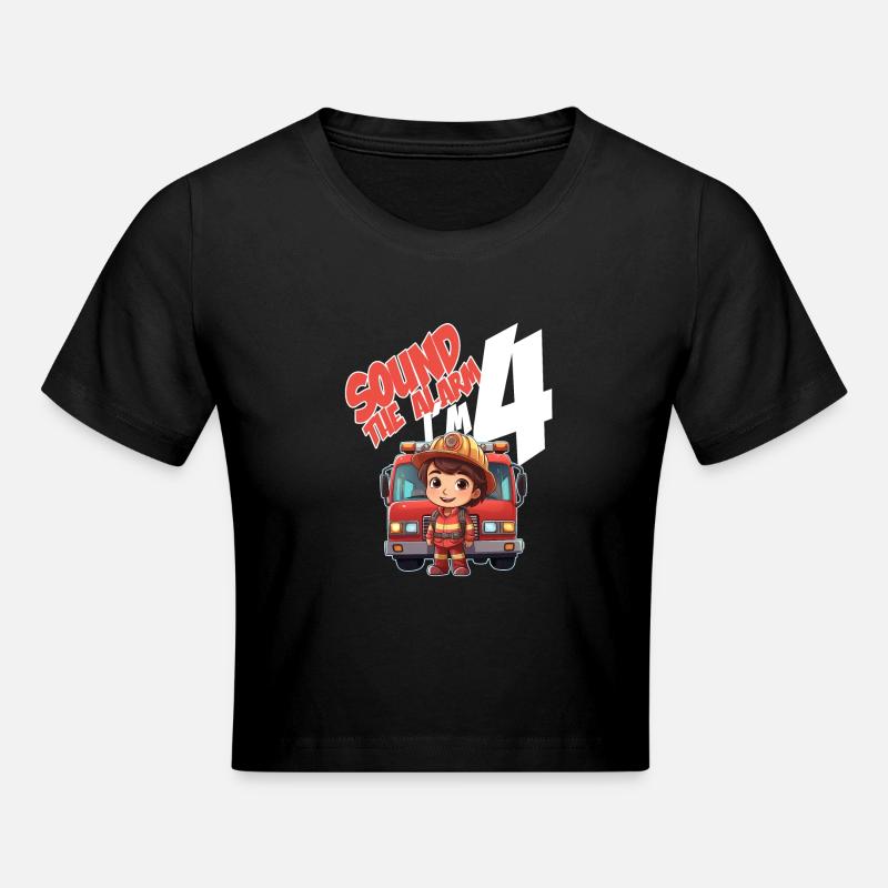 Thème du garçon d’anniversaire de pompier de 4 ans pour enfants - Crop top - noir