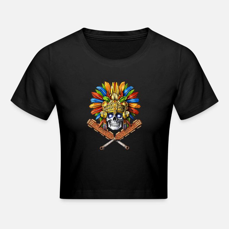 Aztec Skull Warrior - Cropped T-Shirt - black