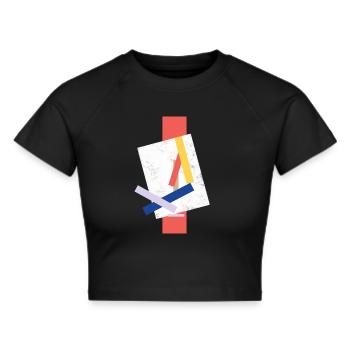 Abstrakte Farbblock Muster verzerrtes Gesicht - Frauen Cropped T-Shirt - Schwarz - Vorne - Marisol (170cm)