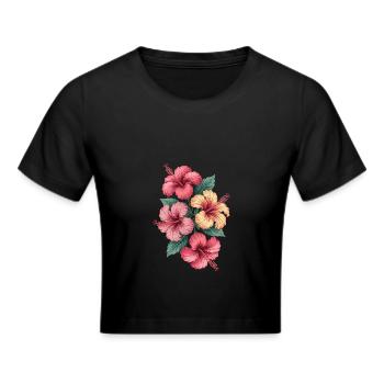 Tropische Hibiskusblüten Pracht - Frauen Cropped T-Shirt - Schwarz - Vorne - Marisol (170cm)