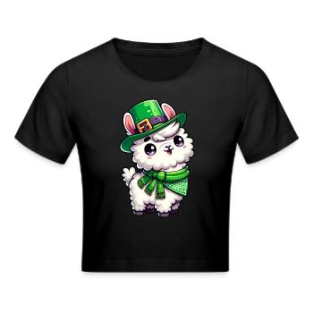 St. Patricks Day Lama Cartoon - Frauen Cropped T-Shirt - Schwarz - Vorne - Marisol (170cm)