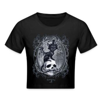 Alchemy England Meowstopheles - Vampir Katze - Frauen Cropped T-Shirt - Schwarz - Vorne - Marisol (170cm)