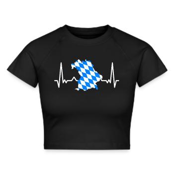 Bayern Flagge Herzschlag Bayerische Fahne Vintage - Frauen Cropped T-Shirt - Schwarz - Vorne - Marisol (170cm)