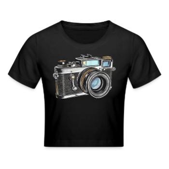 Kamera Retro Zeichnung - Frauen Cropped T-Shirt - Schwarz - Vorne - Marisol (170cm)