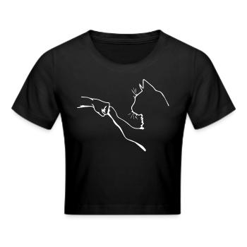 Katze Pfote Silhouette Faust Mensch lustig - Frauen Cropped T-Shirt - Schwarz - Vorne - Marisol (170cm)