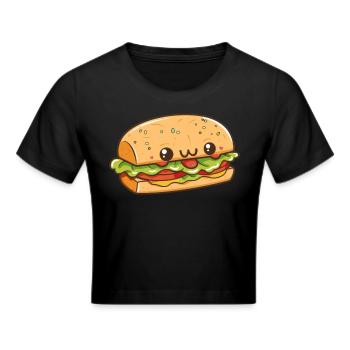 Burger kawaii au visage heureux - Crop top - noir - Devant - Marisol (170cm)
