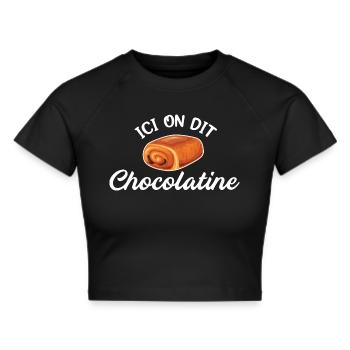 Ici On Dit Chocolatine Tee Pain Au Chocolat Team - Crop top - noir - Devant - Marisol (170cm)