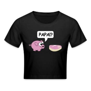Papa | Schwein, grillen, Steak, Party - Frauen Cropped T-Shirt - Schwarz - Vorne - Marisol (170cm)