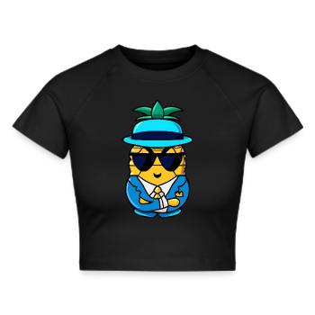 Ananas Gangster Mafia Kawaii Design - Frauen Cropped T-Shirt - Schwarz - Vorne - Marisol (170cm)