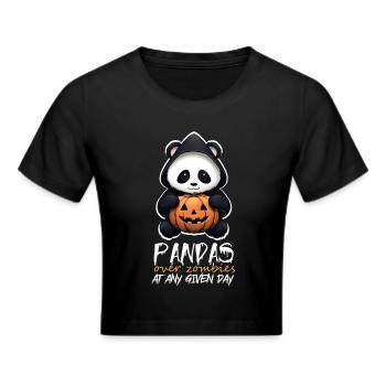 Amusing Halloween Sarcastic Panda Quote - Cropped T-Shirt - black - Front - Marisol (170cm)