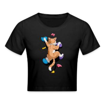 Lustige Boulder-Katze Felsenkletterns - Frauen Cropped T-Shirt - Schwarz - Vorne - Marisol (170cm)