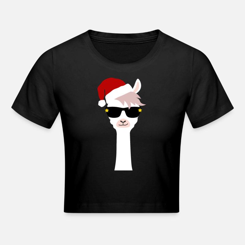 Chemise cadeau de bonnet Lama Lama de Noël - Crop top - noir