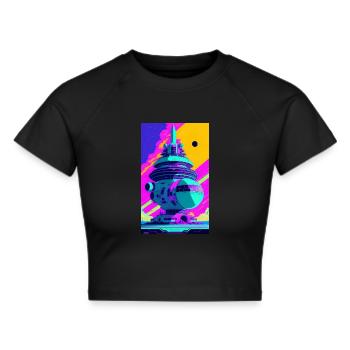 Alien | UFO | Raumschiff | UAP | außerirdische - Frauen Cropped T-Shirt - Schwarz - Vorne - Marisol (170cm)